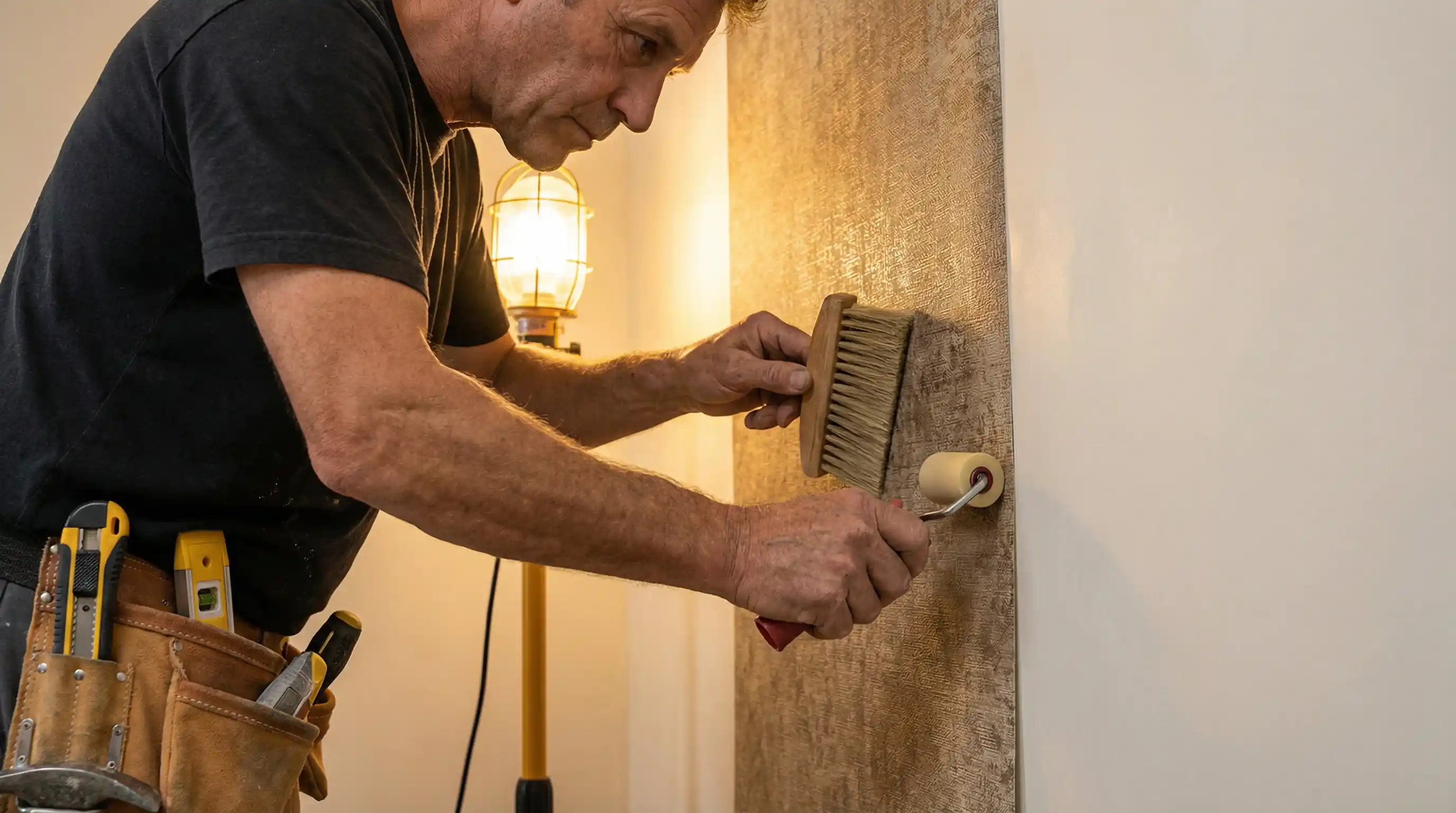 Residential wallpaper installation - living room accent wall