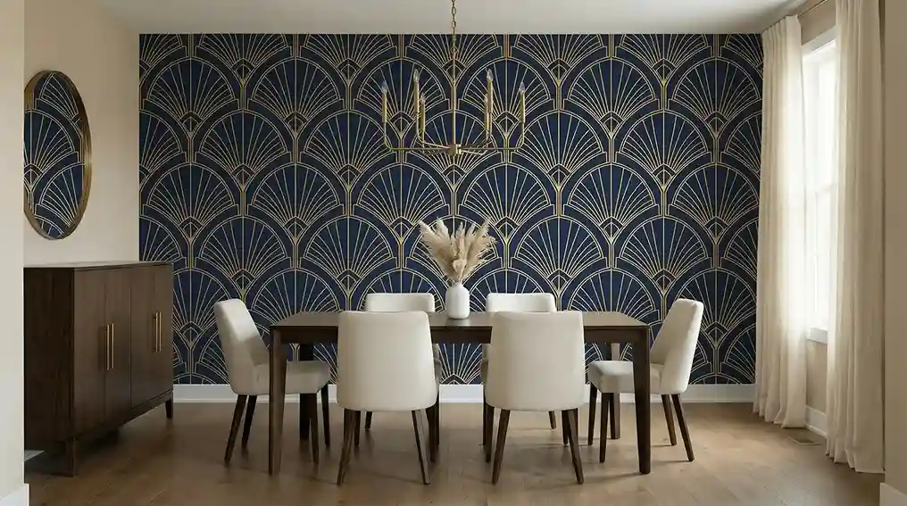 Dining room after wallpaper installation